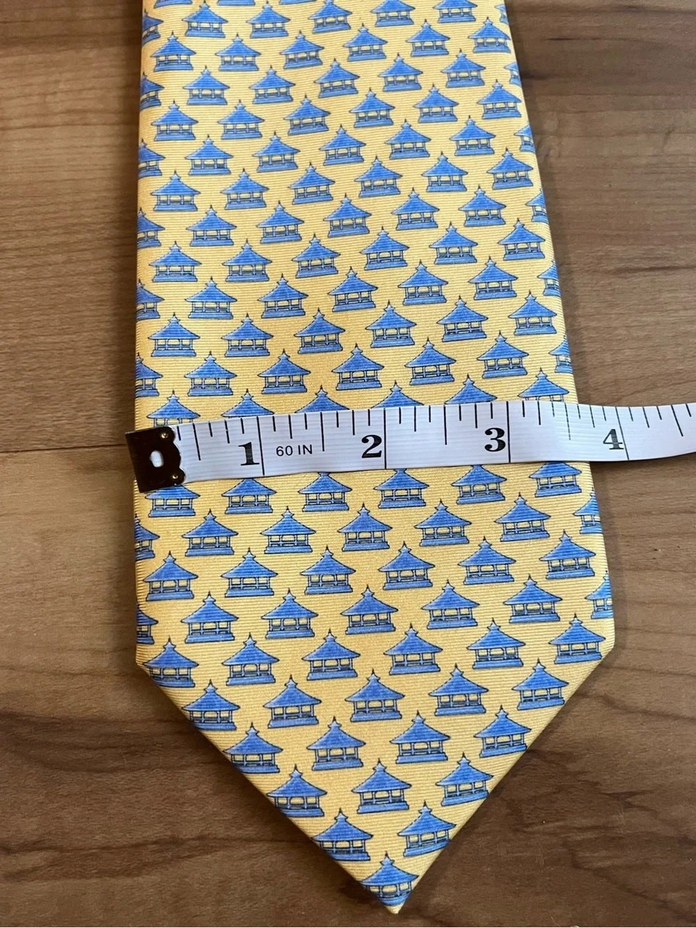 Vintage Alynn Neckwear Silk Tie Yellow Blue Gazebo Larchmont NY Custom Novelty